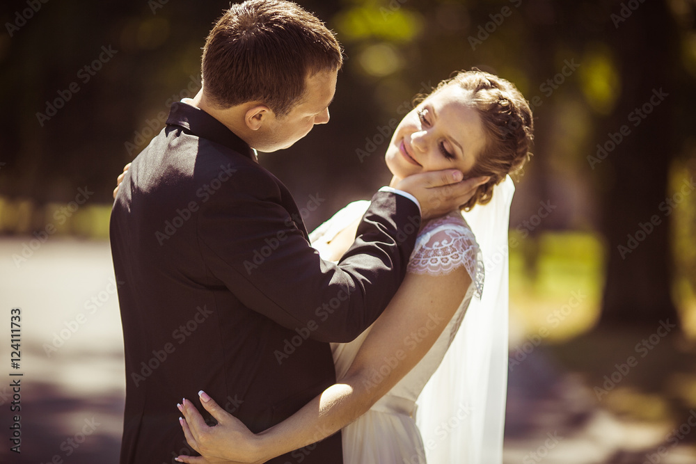 charming groom kisses and hugs his bride charming groom kisses and hugs his bride