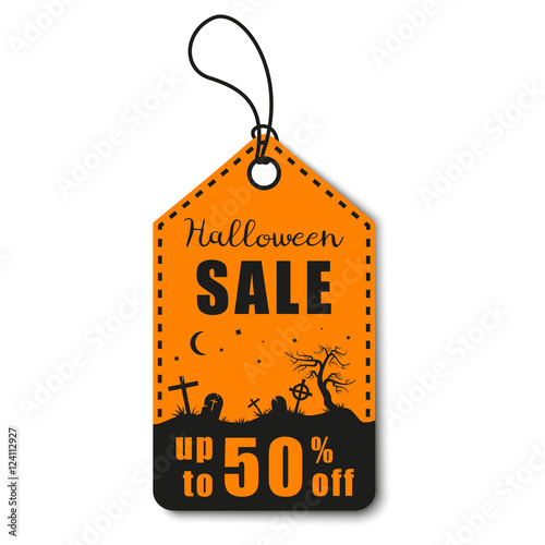 Halloween vector illustration. Halloween sale, discount and offer tag, sticker