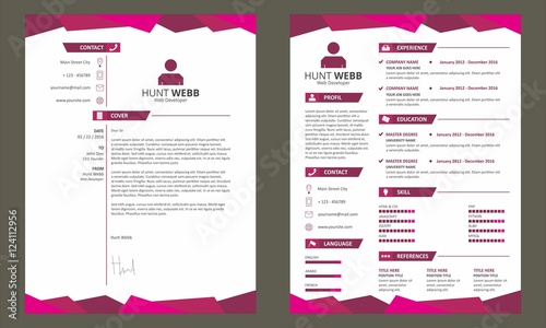 CV Resume with Cover Letter Template Vector Red