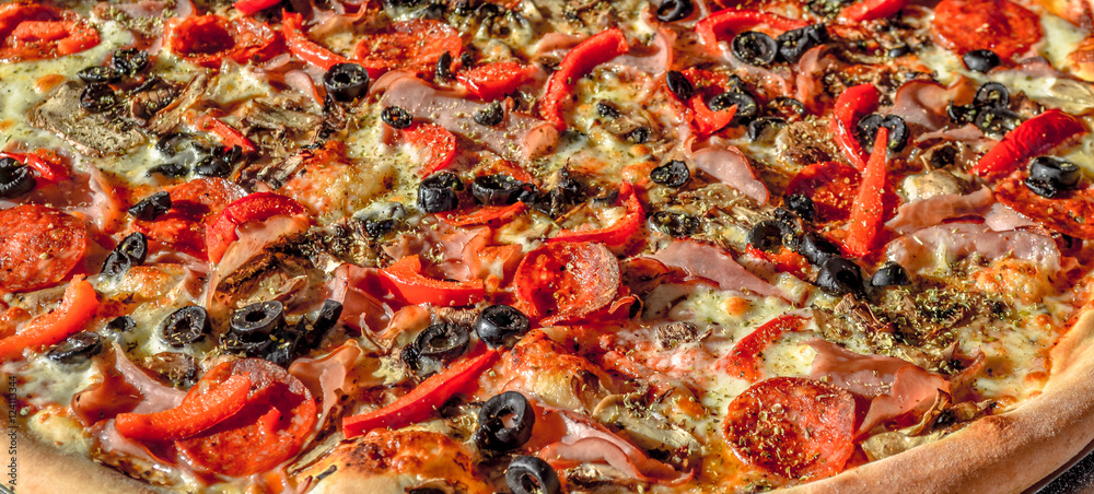 Close up view of fresh and very tasty pizza Close up view of fresh and very tasty pizza