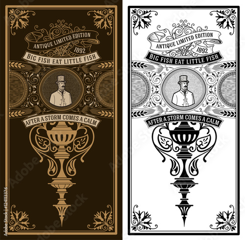 Vintage card. Baroque ornaments and gentleman