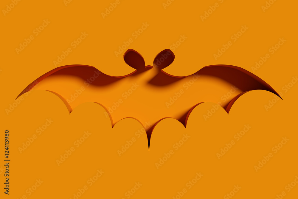 Flying bat on orange background