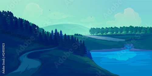 Beautiful mountain landscape with the river in the valley.