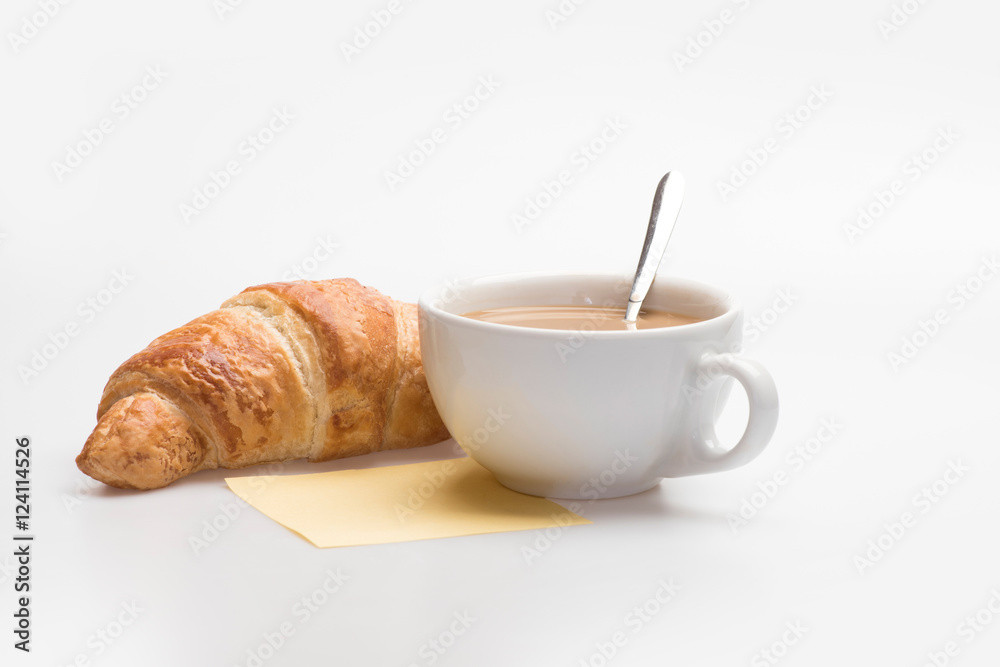 Cup with coffee and croissant, french breakfast Cup with coffee and croissant, french breakfast