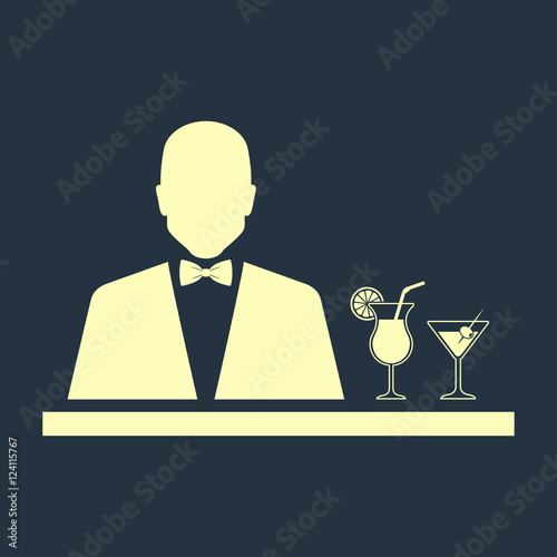 Icono plano silueta barman amarillo sobre fondo gris