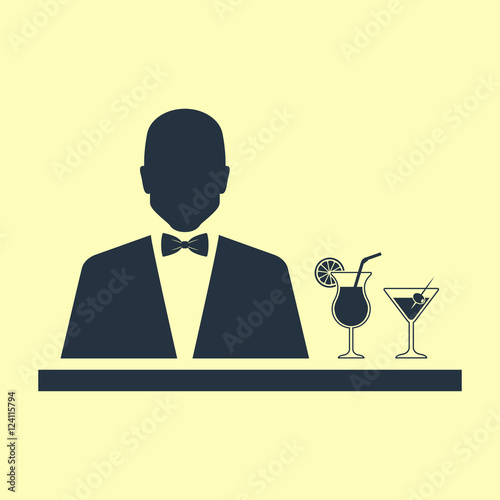 Icono plano silueta barman sobre fondo amarillo