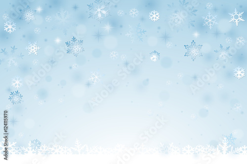 Christmas winter background with falling snowflakes and snow