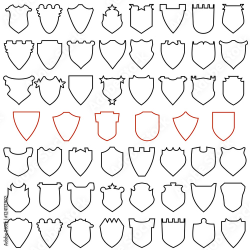 Set of shields silhouettes in thin line style