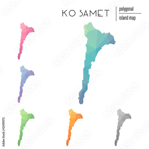 Set of vector polygonal Ko Samet maps filled with bright gradients in a low poly art style. Multicolored island outlines in a geometric style for your infographics.