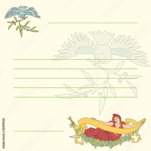 Vector retro postal with bird and nymph