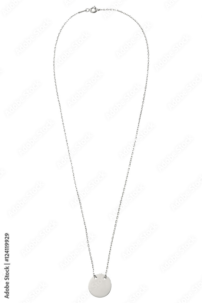 Silver chain with pendant on white background