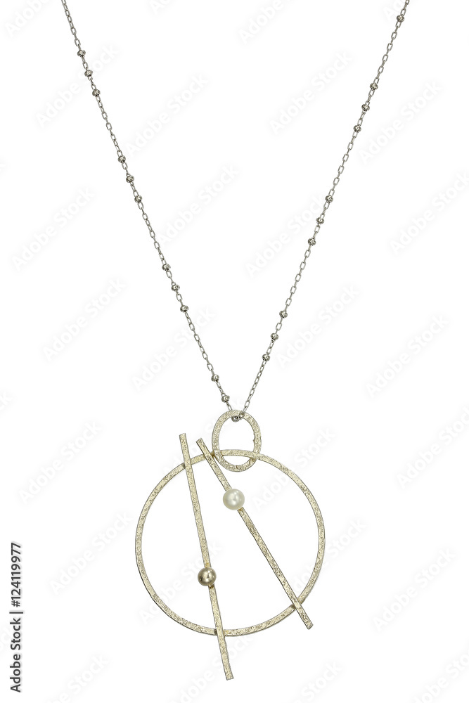 Silver chain with pendant on white background Silver chain with pendant on white background