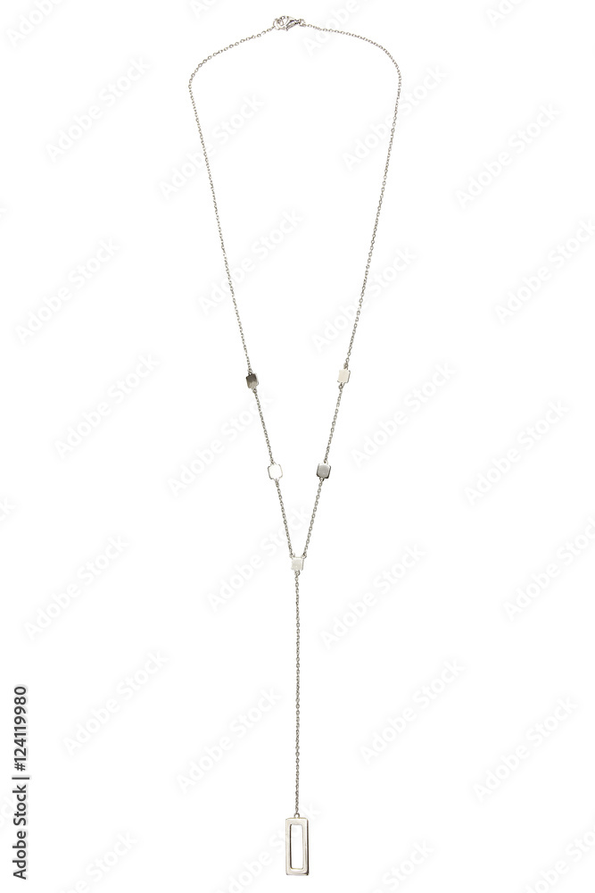 Silver chain with pendant on white background Silver chain with pendant on white background
