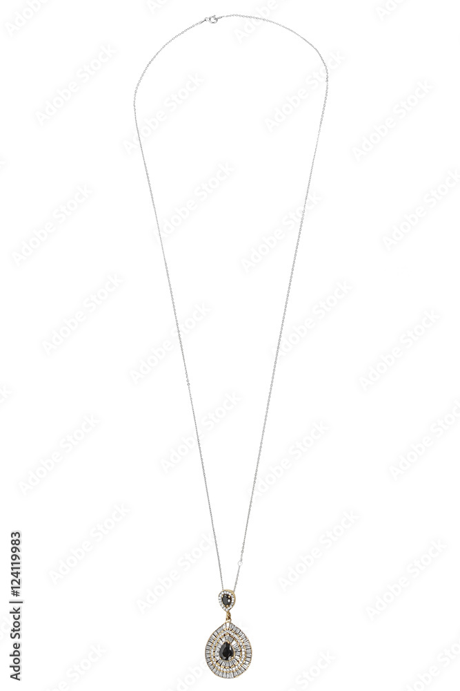 Silver chain with pendant on white background Silver chain with pendant on white background