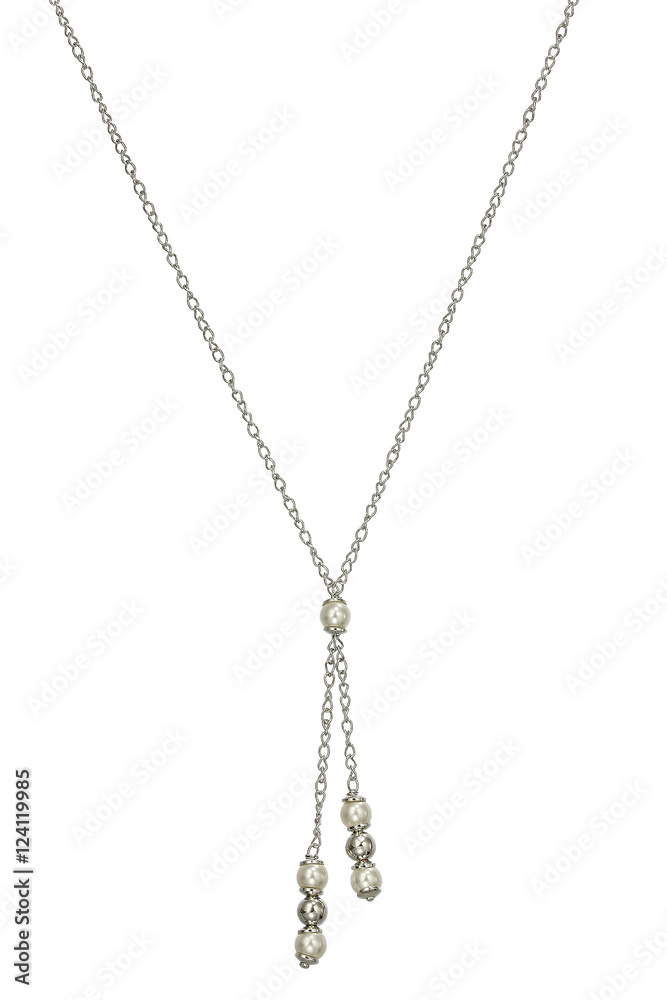 Silver chain with pendant on white background