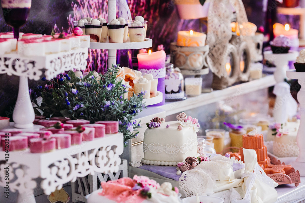 beautiful and delicious candy bar in violet tones
