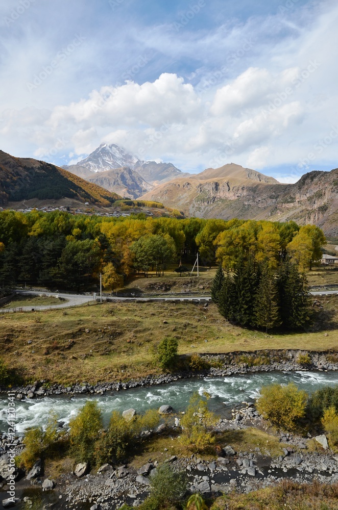 River Terek and Kazbek peak