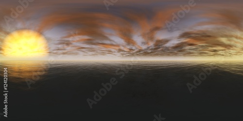 panorama of sea sunset. Environment map. HDRI map. Equirectangular projection. Spherical panorama. landscape  