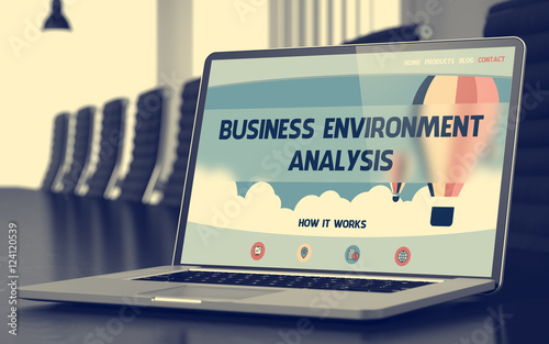 Business Environment Analysis on Laptop Screen. Closeup. 3D.