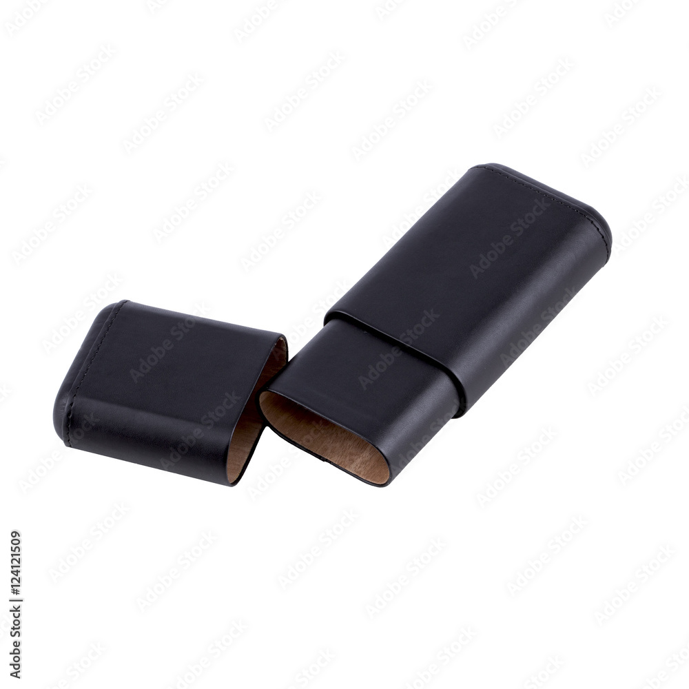 Leather case for cigars isolated on white background Leather case for cigars isolated on white background