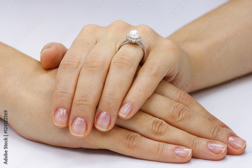 Close up of female hands with ring Close up of female hands with ring