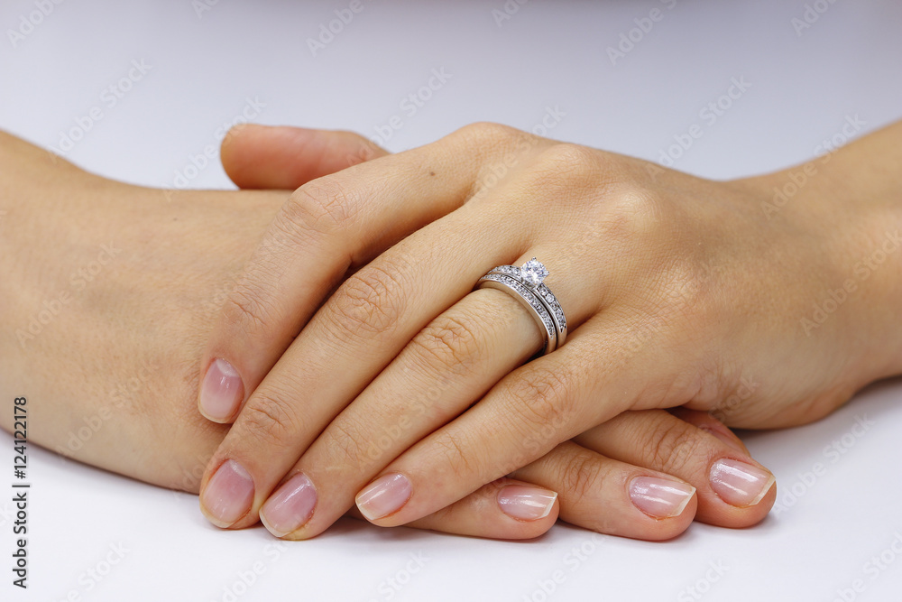 Close up of female hands with ring Close up of female hands with ring