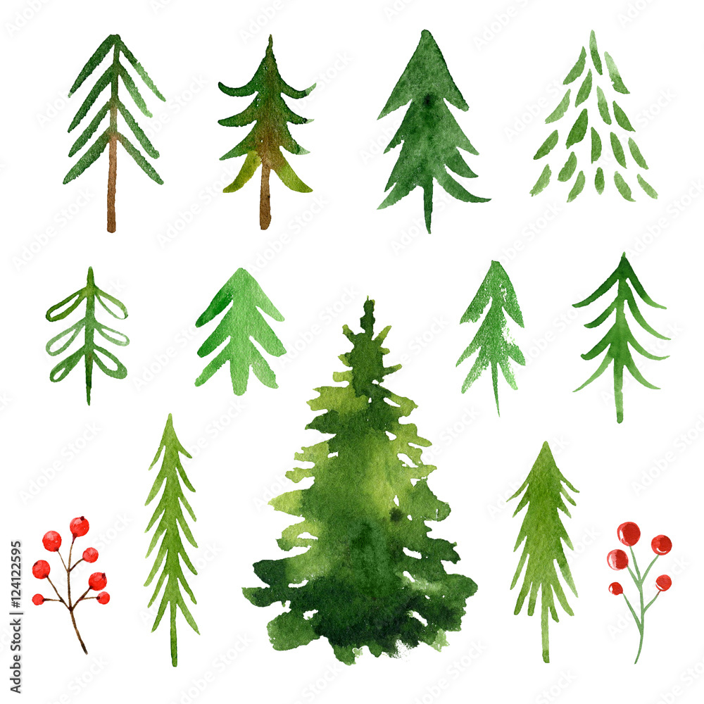 Watercolor Christmas trees collection

