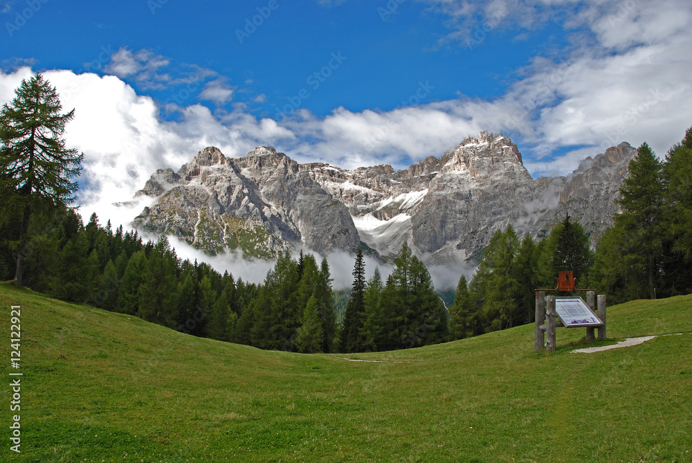 Sunny Alpine Valley, Dolomiti Mountain, Italy