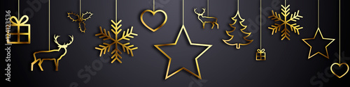 Gold Christmas decorations hanging