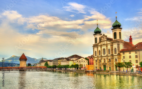 Jesuit Church along the river Reuss in the old town of Lucerne - Switzerland