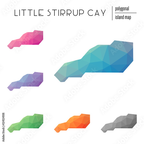 Set of vector polygonal Little Stirrup Cay maps filled with bright gradient of low poly art. Multicolored island outline in geometric style for your infographics.