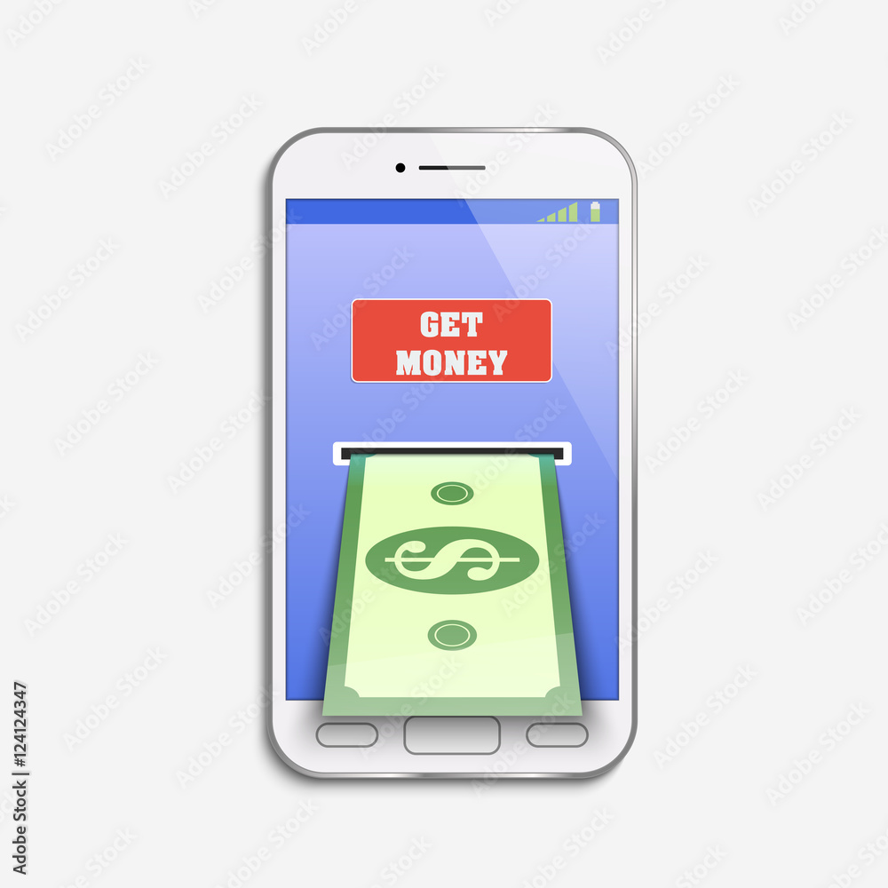 Mobile money online service. Phone banking. Vector illustration Mobile money online service. Phone banking. Vector illustration
