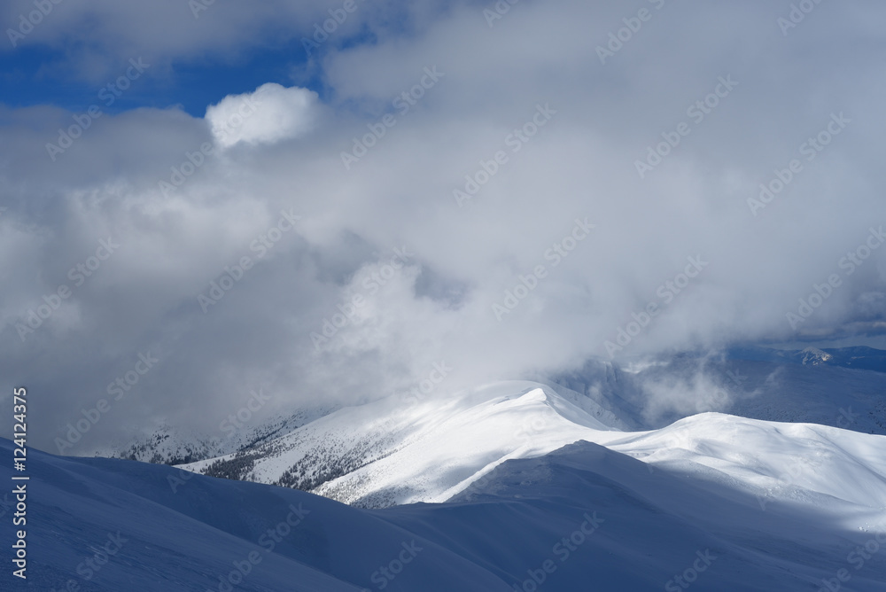 Winter landscape with mountain range Winter landscape with mountain range