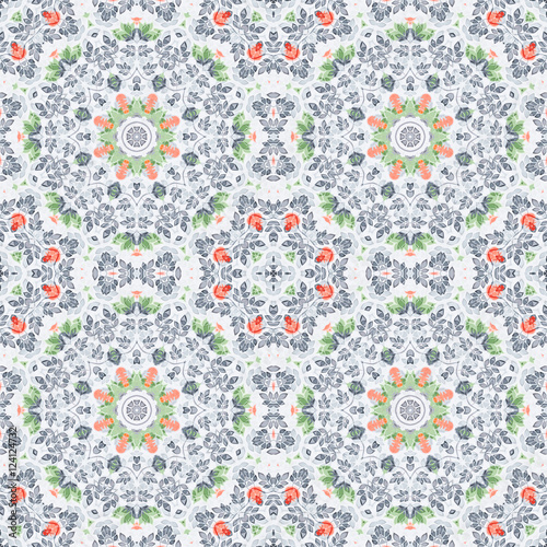 Seamless floral pattern with bright geometrical ornament retro d