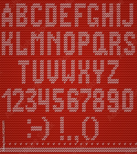 vector illustration of a white knitting alphabet on red background