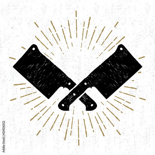 Hand drawn icon with textured cleaver knifes vector illustration.