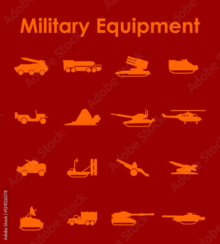 Set of military equipment simple icons