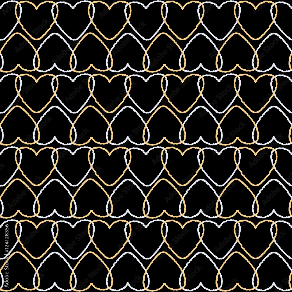 Fototapeta premium Cute delicate seamless background pattern with intersected contour hearts on the black fond. Vector illustration eps