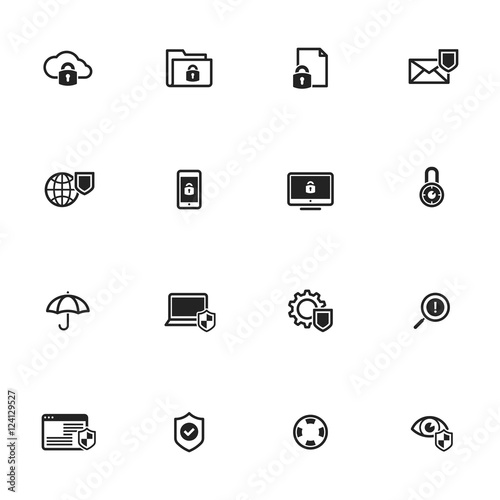 Data security protection icons set