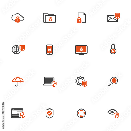 Data security protection icons set
