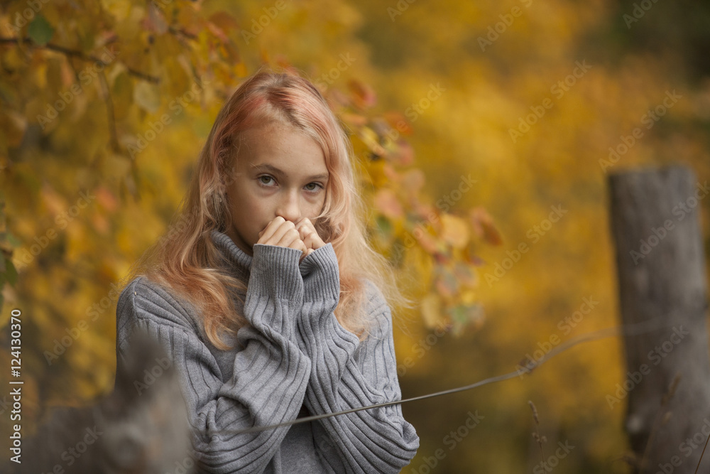 The little girl in the autumn forest The little girl in the autumn forest