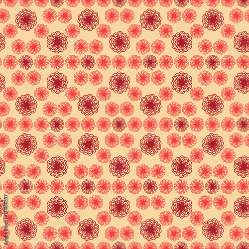 Nice cute background seamless pattern with many repeating stylized contour red and pink flowers net isolated on the light fond. Vector illustration eps