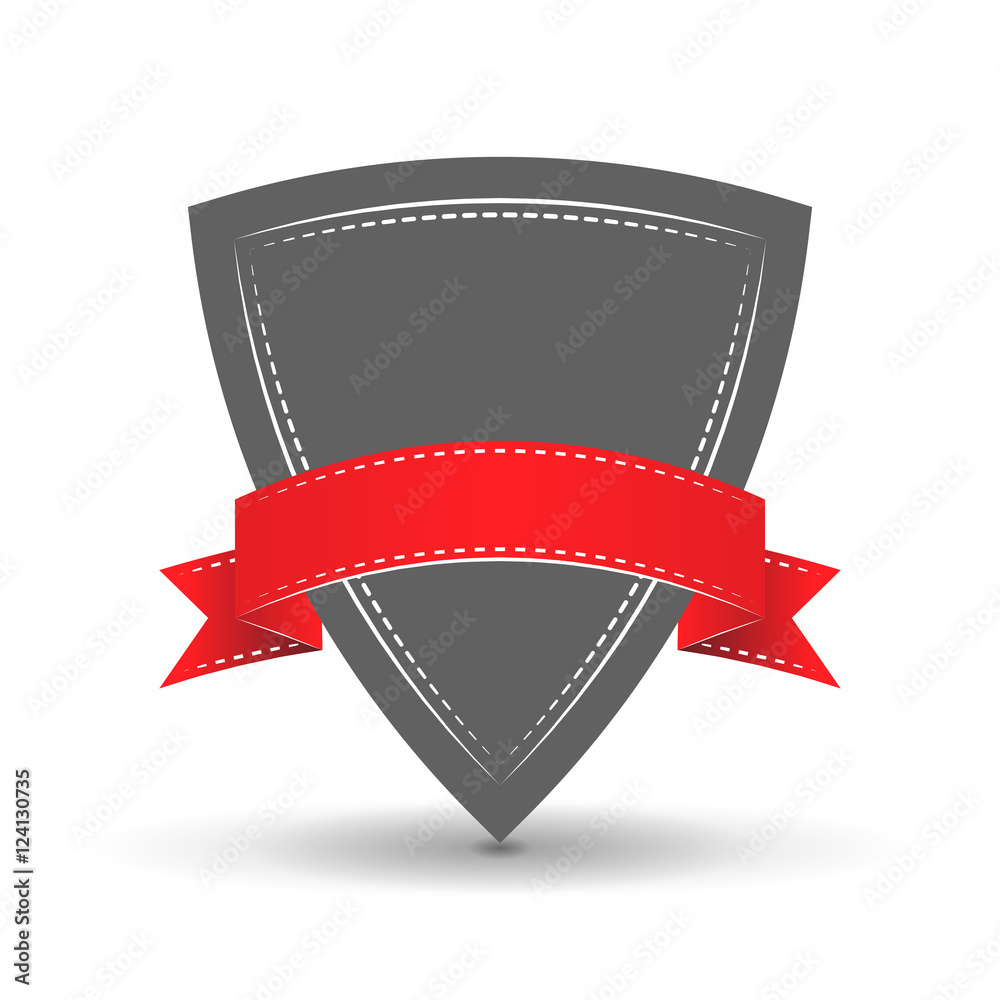 icon of shield with red vector ribbon on a white background icon of shield with red vector ribbon on a white background