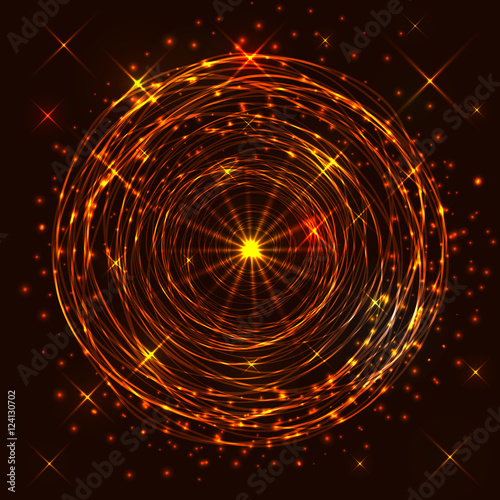 Abstract fractal golden background with crossing circles and ova