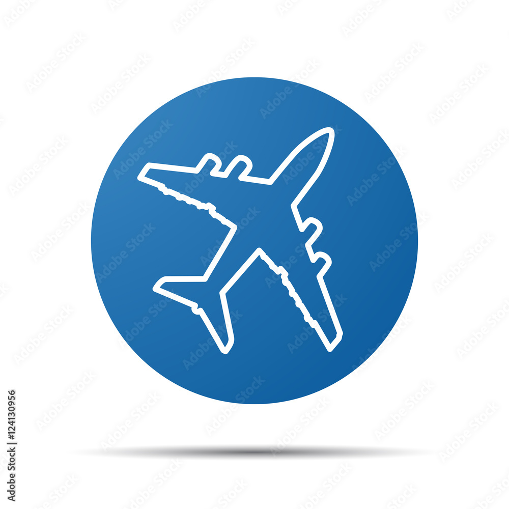 blue flat airplane pictogram on a white background