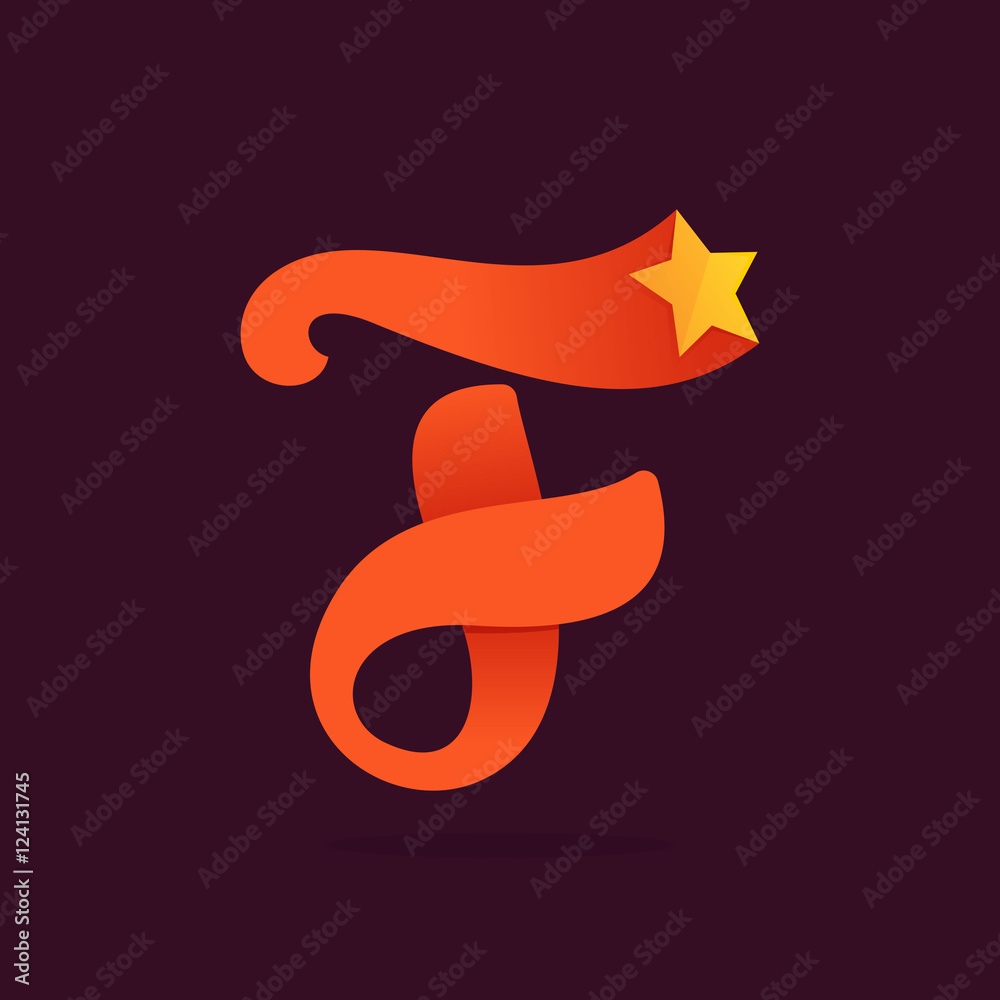 F letter ribbon logo with golden star. F letter ribbon logo with golden star.
