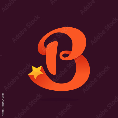 B letter ribbon logo with golden star.