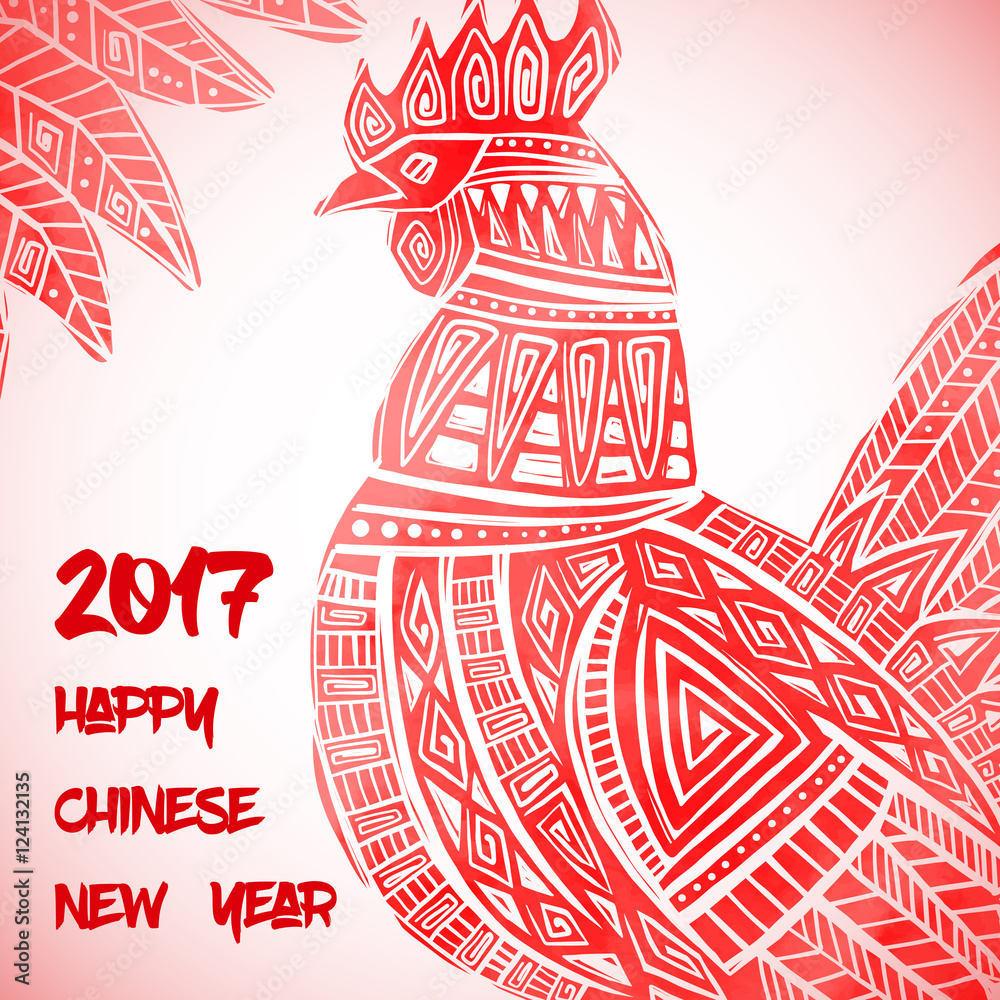 New Year greeting card with Red Rooster.