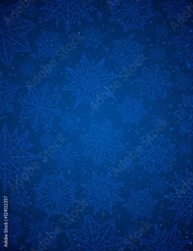 Blue christmas background with snowflakes and stars, vector illu