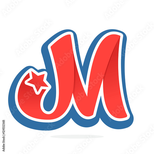 M letter logo with star in vintage baseball style.
